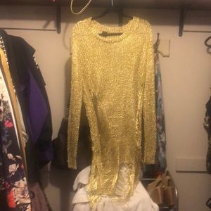 Stylish trending Distressed gold sweater!